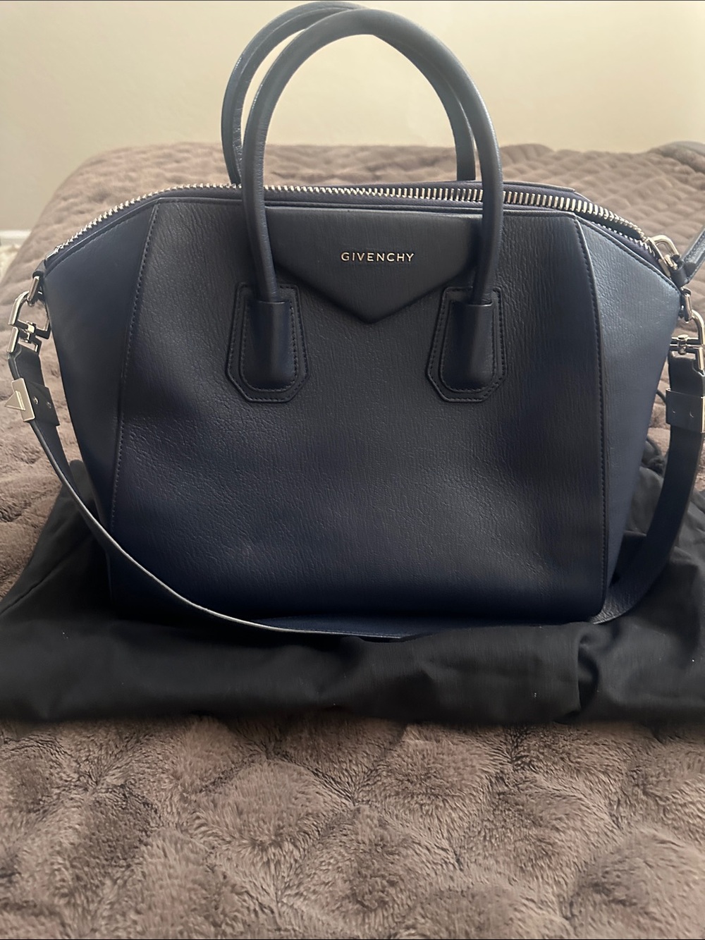 Givenchy Navy Leather Satchel with Detachable Strap